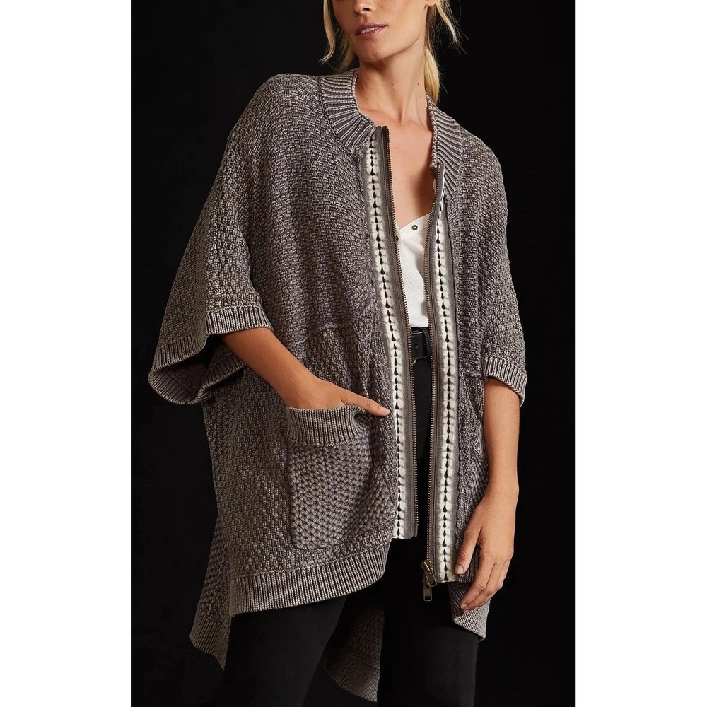 Anthropologie Pilcro Estuary Poncho Sweater M/L Gray Zip Oversized Knit Boho